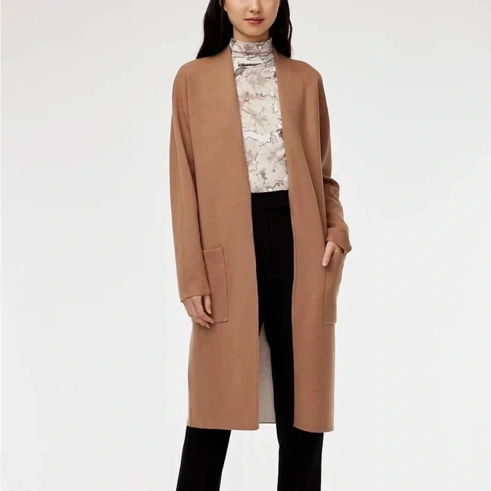 Aritzia Babaton Lance Longline Wool Blend Open Cardigan Camel Size XS